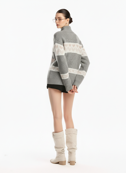 Retro Christmas Reindeer Pattern Zip-Up Knit Cardigan Sweater