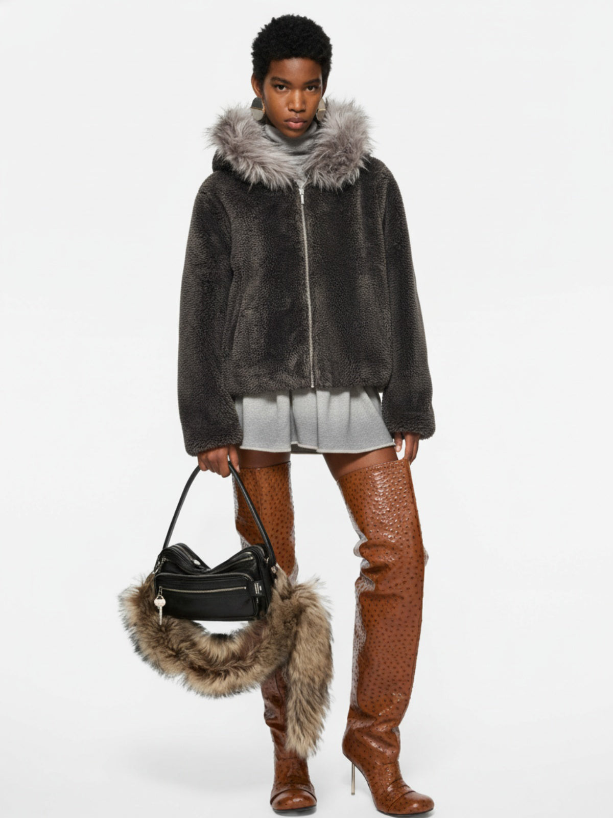 Thesupermade Fur Hooded Quilted Sherpa Jacket - 2304