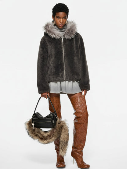 Thesupermade Fur Hooded Quilted Sherpa Jacket - 2304