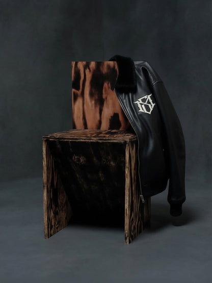 SUPM Fur Collar Rhinestone Pattern Leather Jacket 