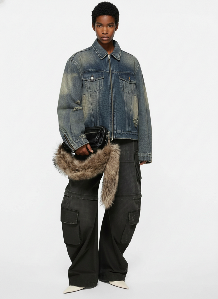Thesupermade High Street Hip-hop Distressed Washed Denim Jacket - 2242