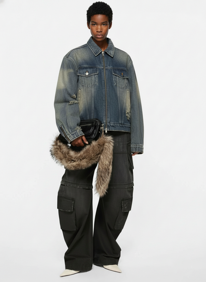 Thesupermade High Street Hip-hop Distressed Washed Denim Jacket - 2242