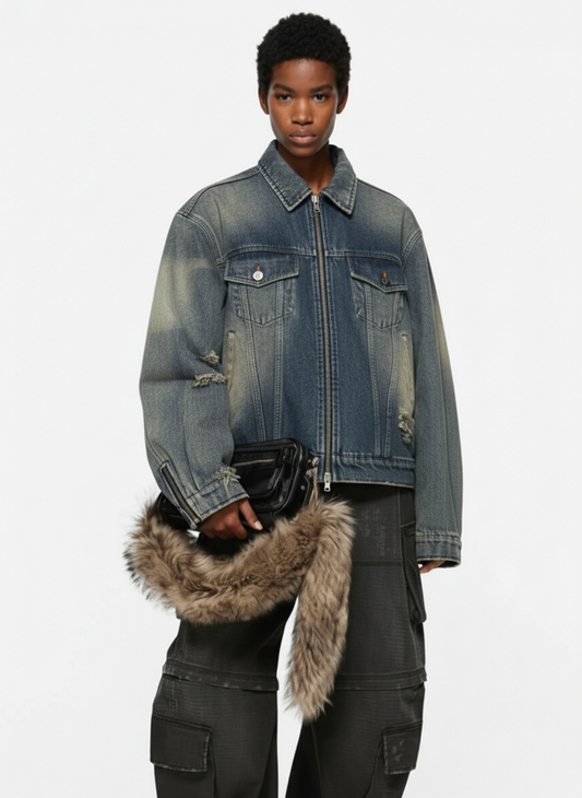 Thesupermade High Street Hip-hop Distressed Washed Denim Jacket - 2242