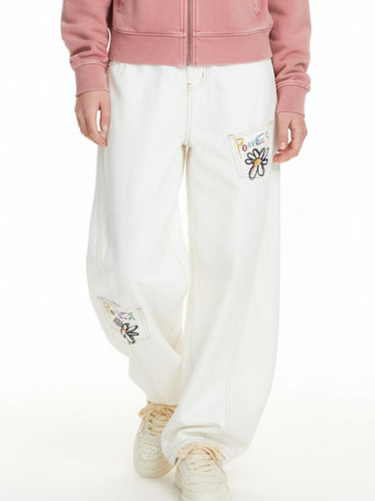 Embroidered Floral Patches Barrel Jeans