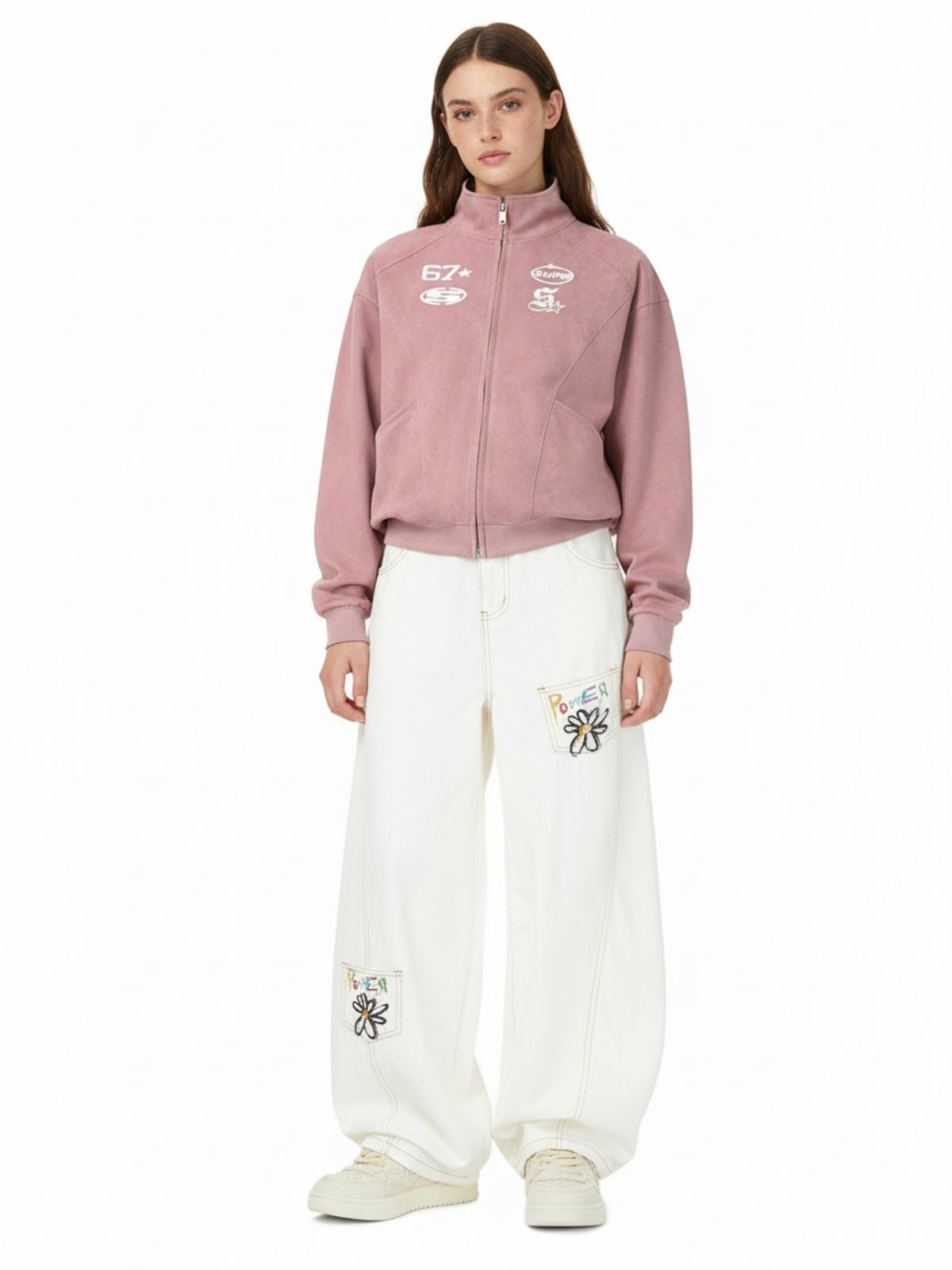 Embroidered Floral Patches Barrel Jeans