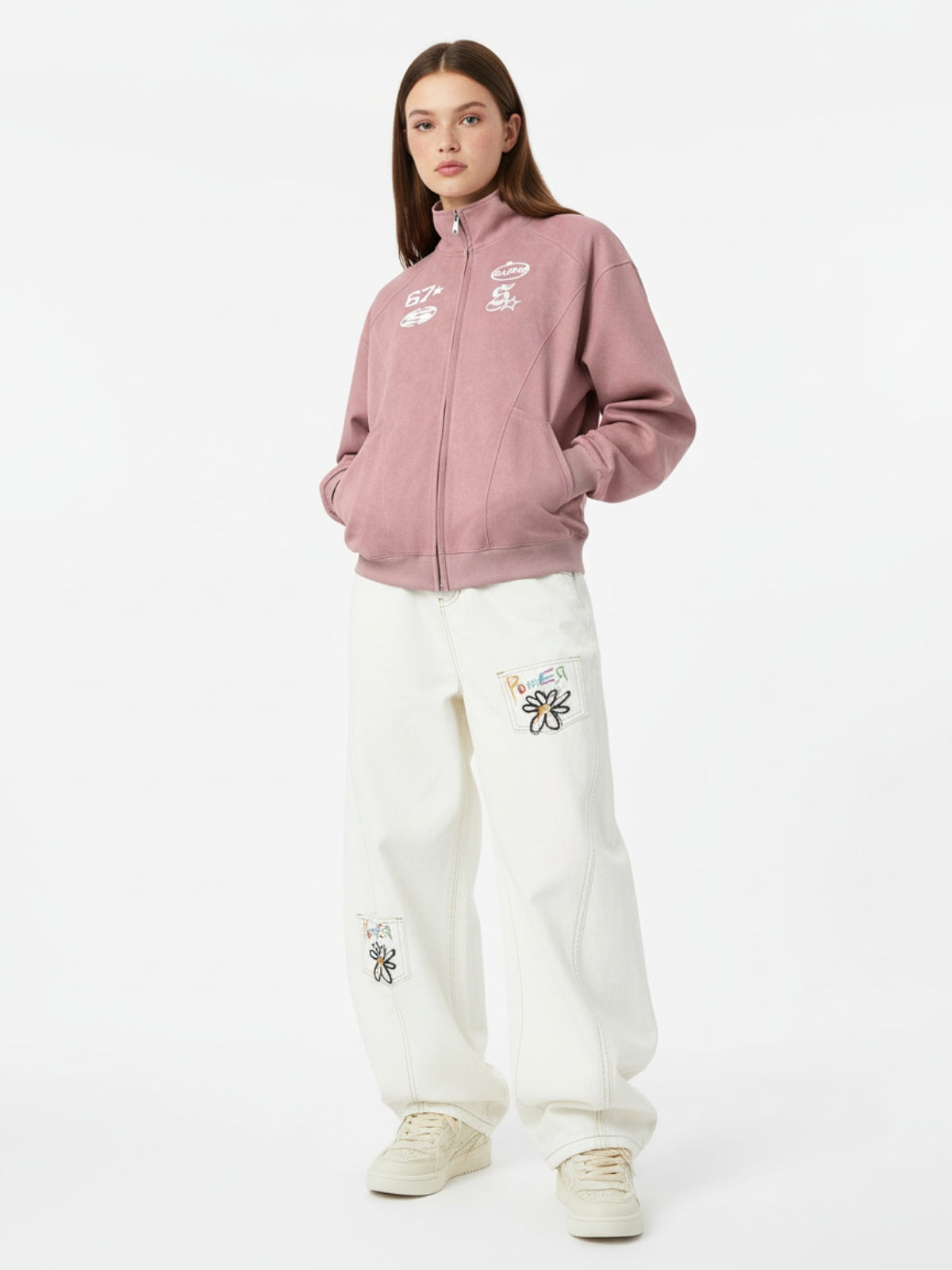 Embroidered Floral Patches Barrel Jeans