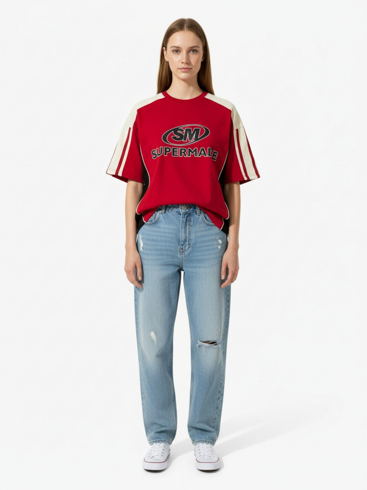 Color-Blocked Strip Racing T-shirt - 2076