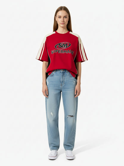 Color-Blocked Strip Racing T-shirt - 2076