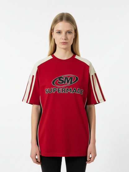 Color-Blocked Strip Racing T-shirt - 2076