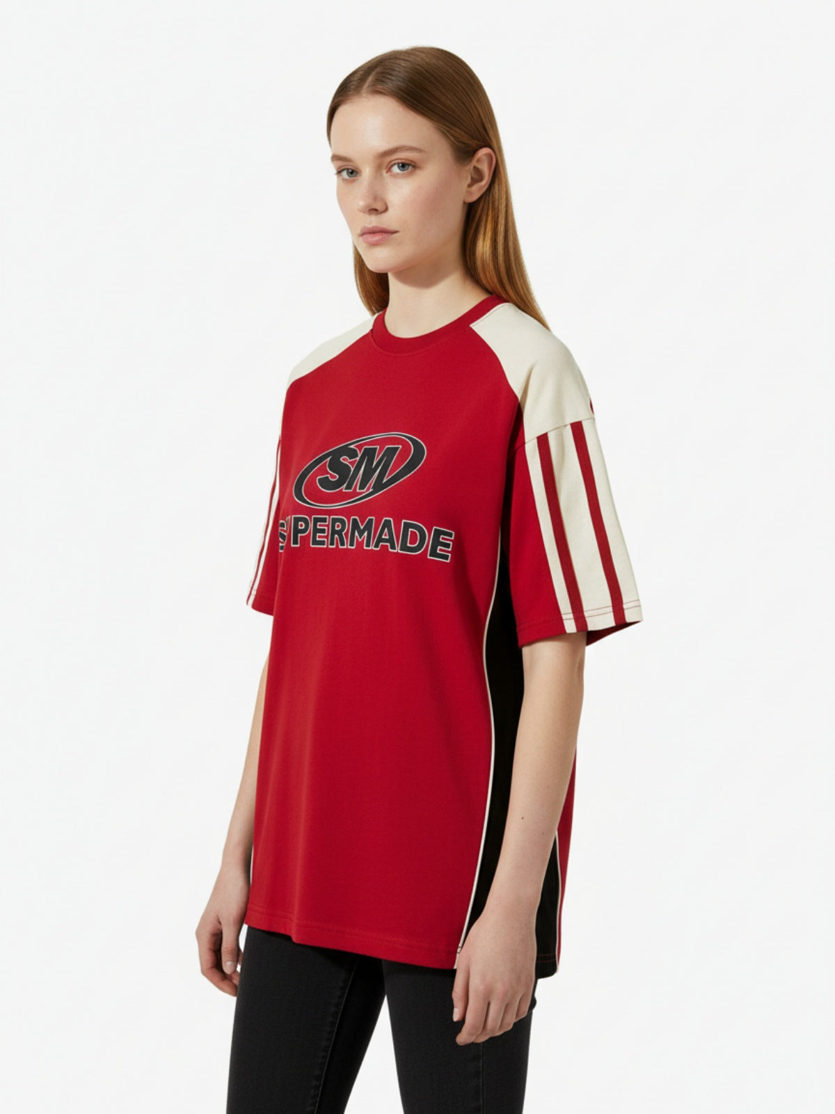 Color-Blocked Strip Racing T-shirt - 2076