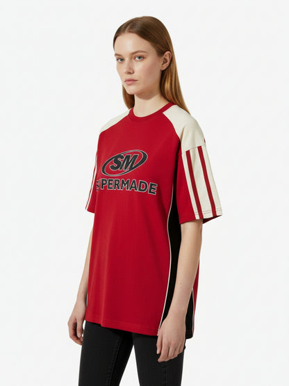 Color-Blocked Strip Racing T-shirt - 2076